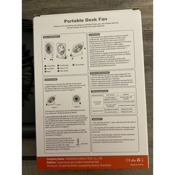 Desk USB 3 Speed Mini Fan USB-C Corded Folding Plug In USB - Picture 7 of 7